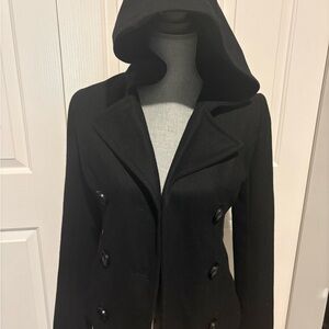 Women's Black Hooded Peacoat